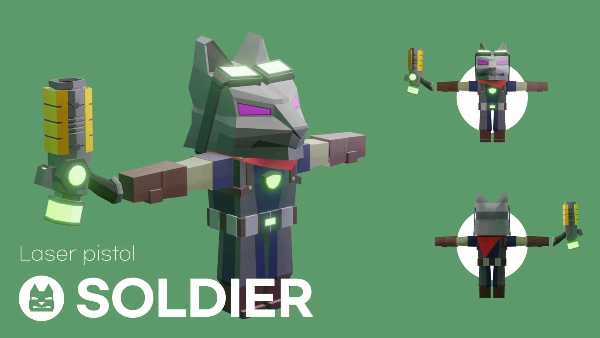 Soldier 캐릭터와 레이저 피스톨