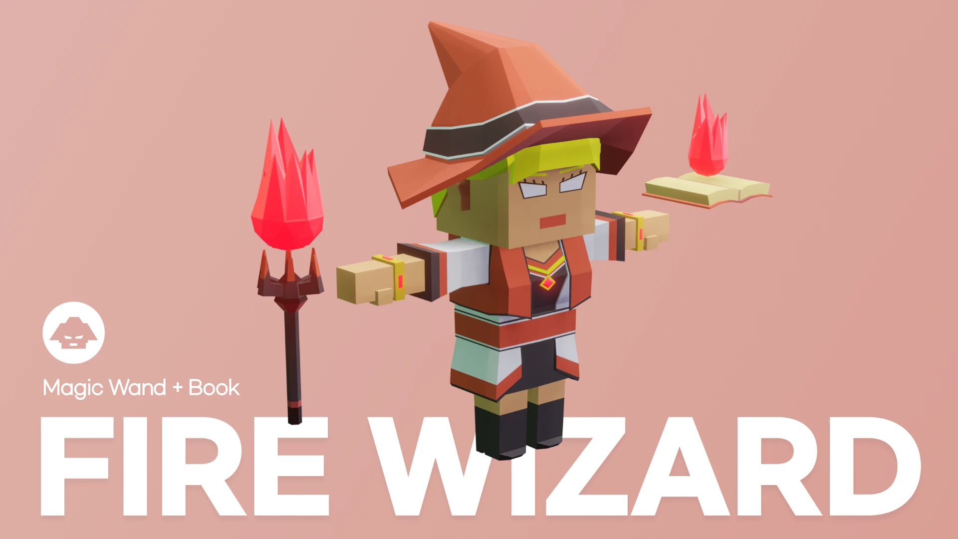 Fire Wizard 캐릭터와 매직 완드, 북